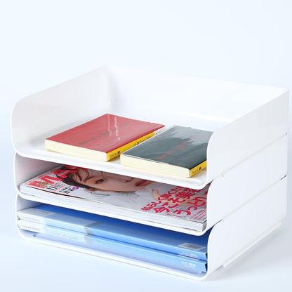 3 Tiers Stackable A4 Paper Trays, Office Desk File Holder, Tidy File Document Letter Book Paper Organizer (3 Tiers,Clear)
