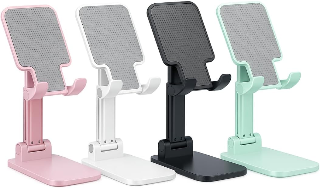 Premium Adjustable Cell Phone Stand, Foldable Desk Phone Holder for iPhone 16 15 14 13 12 11 Pro Max, Galaxy S25 S24 (White)
