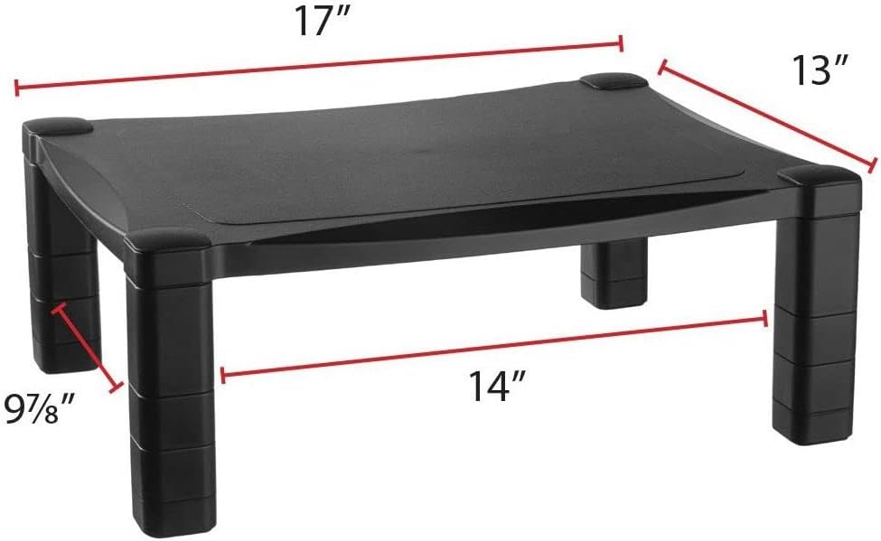 Kantek Single-Level Monitor Stand, 17" X 13.25" X 3" To 6.5", Black, Supports 50 Lbs