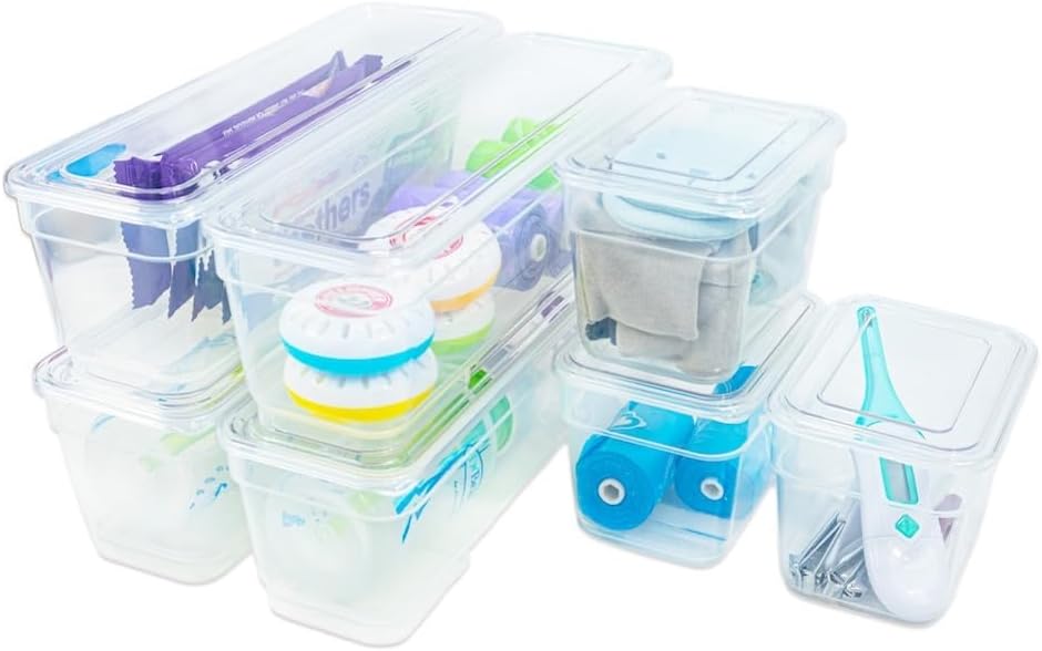 Best Kept 6 Bin Pack, Long Home Organizer Storage Boxes with Lids, Translucent Clear