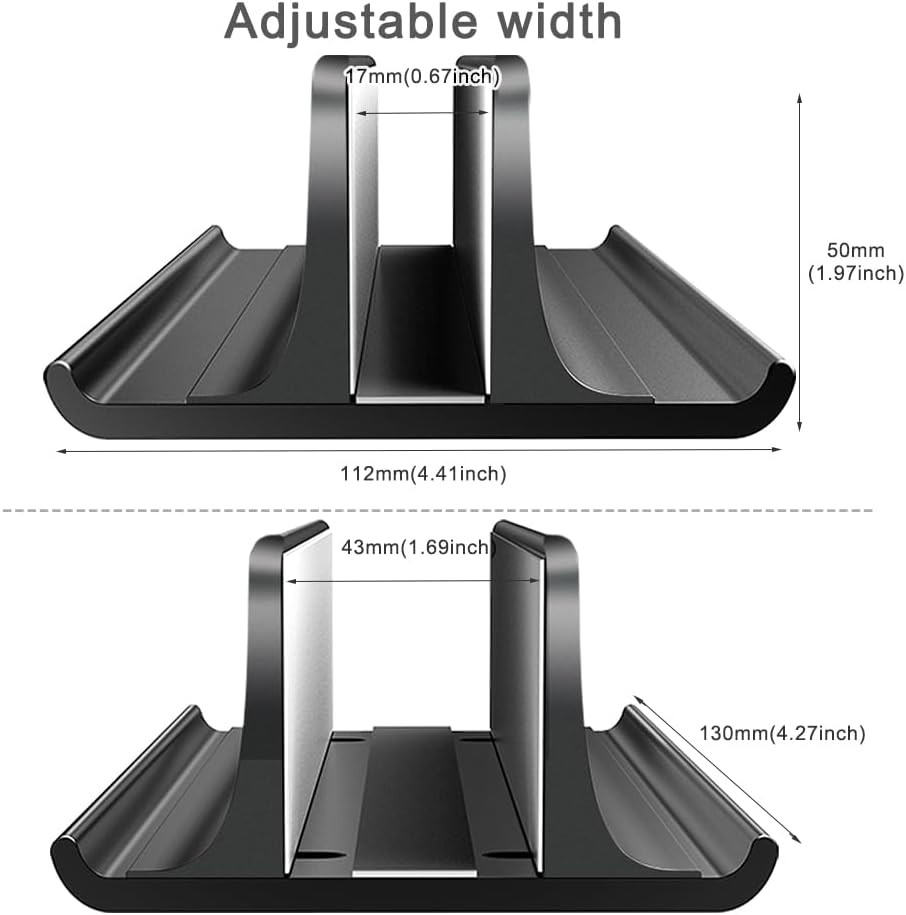 Vaydeer 3-in-1 Aluminum Laptop Stand Vertical Laptop Stand Holder for Desk with Adjustable Dock, Space-Saving Organizer for All MacBook, Surface, Samsung, HP, Dell, up to 17.3 inch