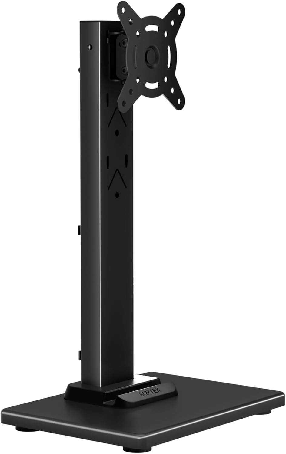 Suptek Single LCD Computer Monitor Free-Standing Desk Stand Mount Riser for 13 Inch to 43 Inch Screen with Swivel, Height Adjustable, Rotation, 50, 75, 100mm VESA Base Stand, Black