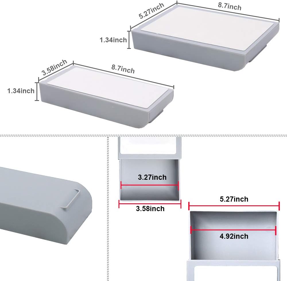 YOOUSOO 2 Pack Under Desk Storage Drawer Organizer, Hidden Slide Out Drawer Attachment, with Self - Adhesive Feature for Desktop and Table Organization, Hidden Under Desk