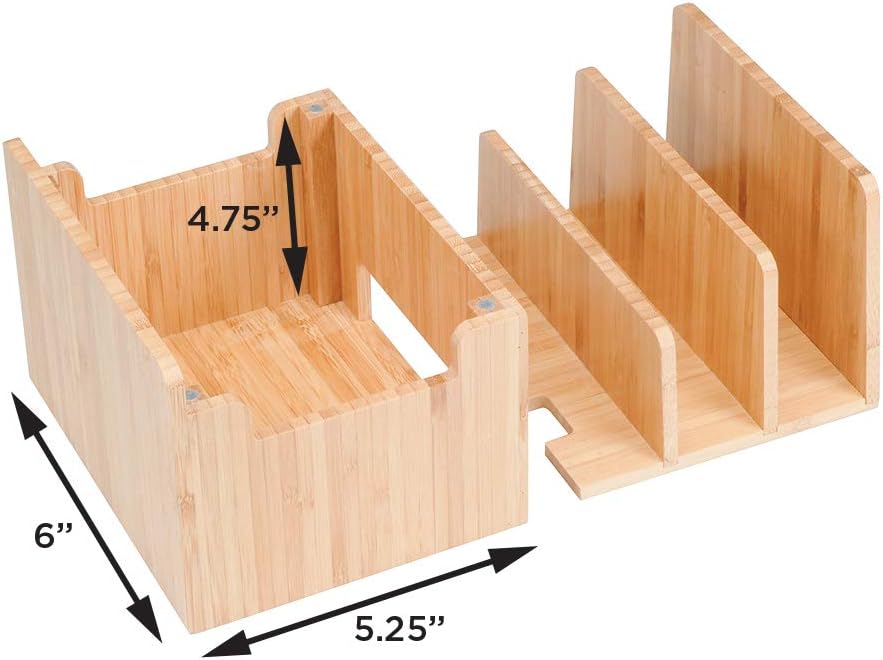 MobileVision Bamboo Charging Station & Multi Device Organizer Slim Version for Smartphones, Tablets, and Laptops