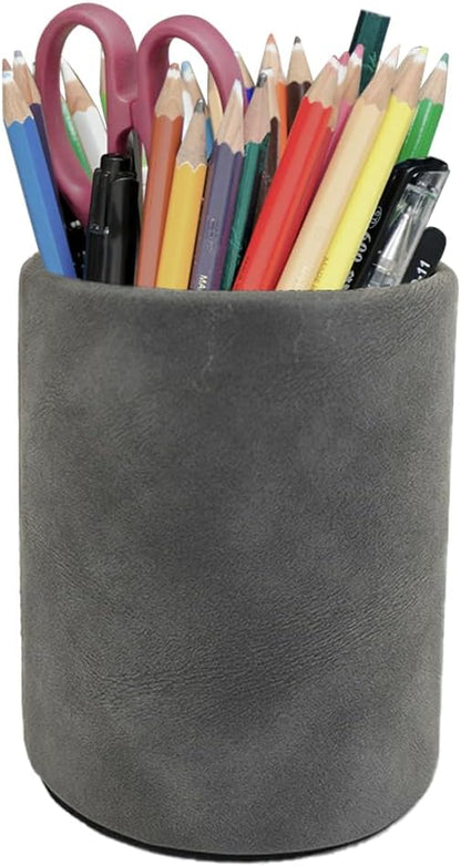 Leather Pen Holder, Brown Pencil Holder, Desktop Elegant Pen Holder for Desk, Stationery Organizer for School Office Home Dorm (3.3" x 3.3" x 4", Brown)