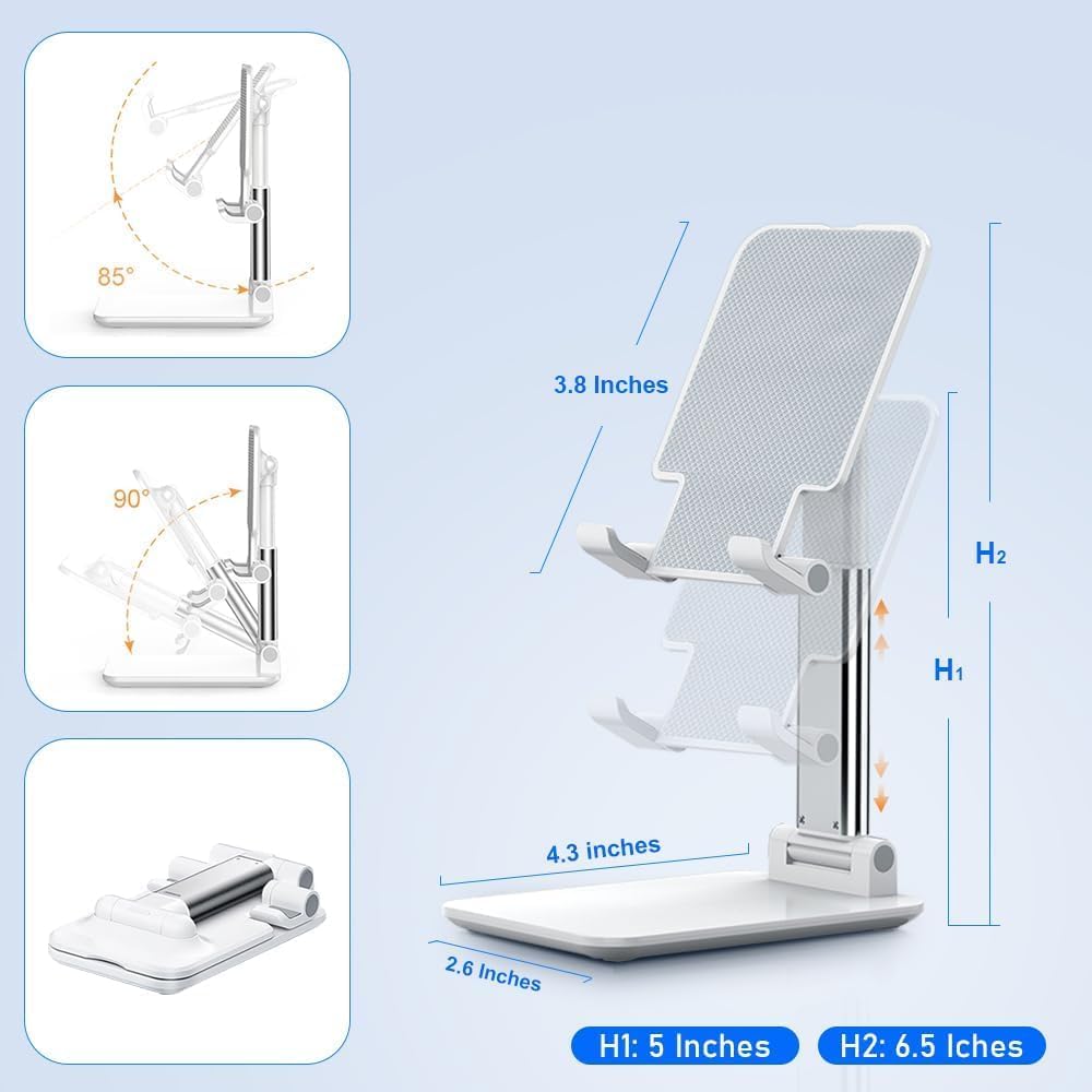 Adjustable Cell Phone Stand,Phone Stand,Mobile Phone Holder,iPhone Holder for Desk,Cell Phone Holder Portable Cellphone Cradle Desktop Dock Stand for Smart Phones,iPad Tablet and E-Reader