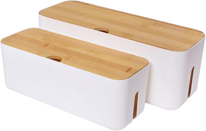 Changsuo Cable Management Box Small White, Extension Cord Organizer for Power Stripe Surge Protector Wire Management Concealer Cover Hider for Desktop Home Office Kitchen (White)