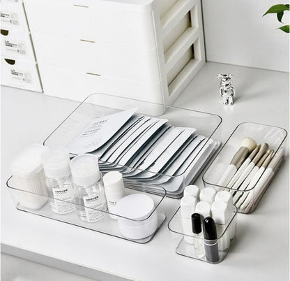 Clear Plastic Drawer Organizers Set, 4-Size Versatile Bathroom and Vanity Drawer Organizer Trays, Storage Bins for Makeup, Bedroom, Kitchen Gadgets Utensils and Office (extra large(3-pcs))