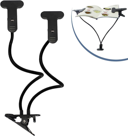 Book Stand for Reading, Recipe Book Holder with Flexible Hose and 2 Metal Clamp, Height Adjustable Book Holder for Desk Bendable Cooking Bookstand for Textbook, Music Books, Tablet, pad