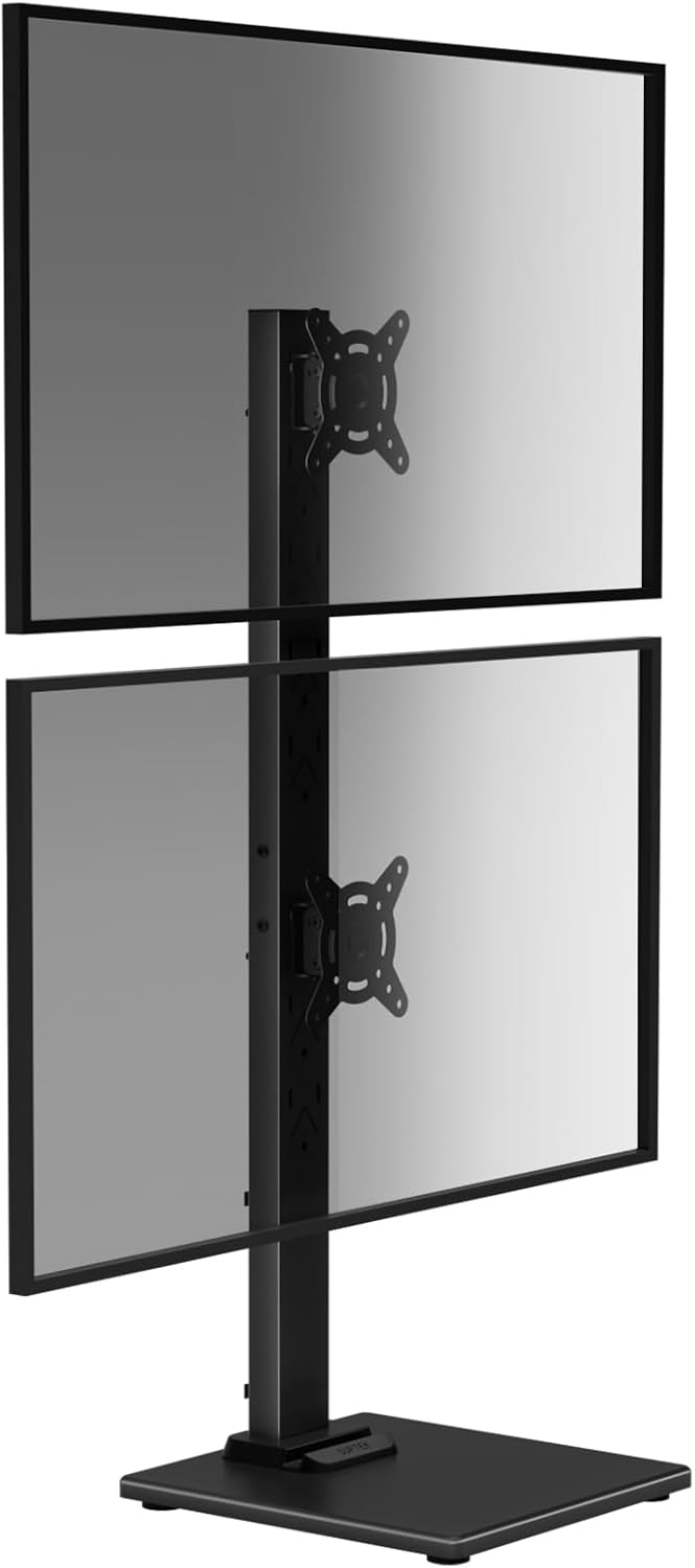 Suptek Single LCD Computer Monitor Free-Standing Desk Stand Mount Riser for 13 Inch to 43 Inch Screen with Swivel, Height Adjustable, Rotation, 50, 75, 100mm VESA Base Stand, Black