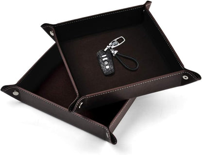 Oirlv Premium Leather Valet Tray for Men Jewelry Organizer, Desktop Storage,Key Wallets Cell Phones Catchall Tray Nightstand or Dresser Organizer Plate (Black)