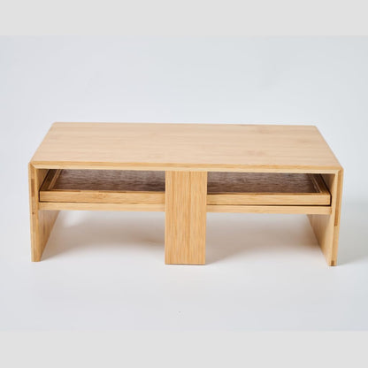 Monitor Stand Desk Top Organizer with Storage Drawer & Phone Holder,Bamboo Monitor Stand with Keyboard Tray, Wide Monitor Riser Non Slip Desk Riser