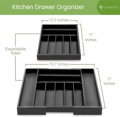 Purawood Kitchen Drawer Organizer - Expandable Utensil Drawer Organizer for Kitchen, Cutlery Tray & Silverware Organizer, 3-5 Slots - Bamboo Organizer for Utensils & Flatware (Natural)