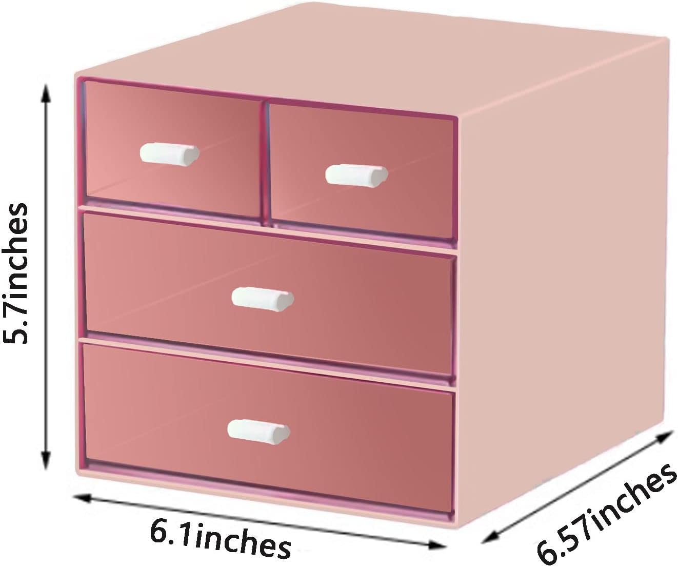 Desk Organizer with Drawer, Office Organizer with 4 Drawers, Desk Storage Box for, Desktop, Dressing table, Office, School, Home, Plastic Box and 4 Acrylic Drawers(White)