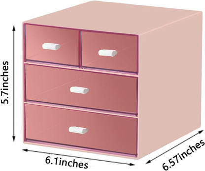 Desk Organizer with Drawer, Office Organizer with 4 Drawers, Desk Storage Box for, Desktop, Dressing table, Office, School, Home, Plastic Box and 4 Acrylic Drawers(White)
