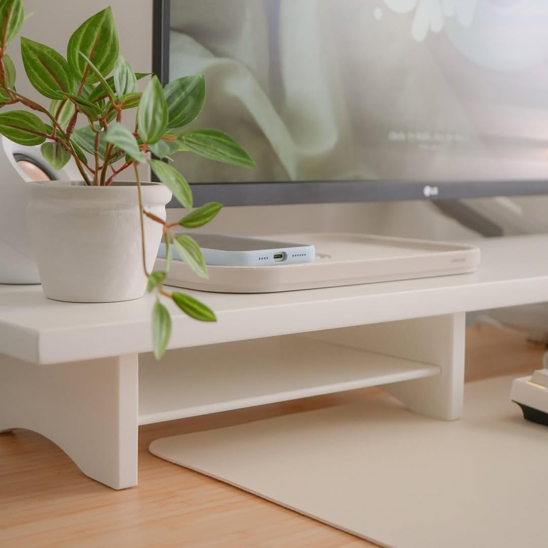 Bamboo Dual Monitor Stand Riser Natural, 2-Tier Desk Monitor Riser for 2 Monitors, Supports for PC Computer Monitor, Printer, Heavy TV Riser up to 300 lbs