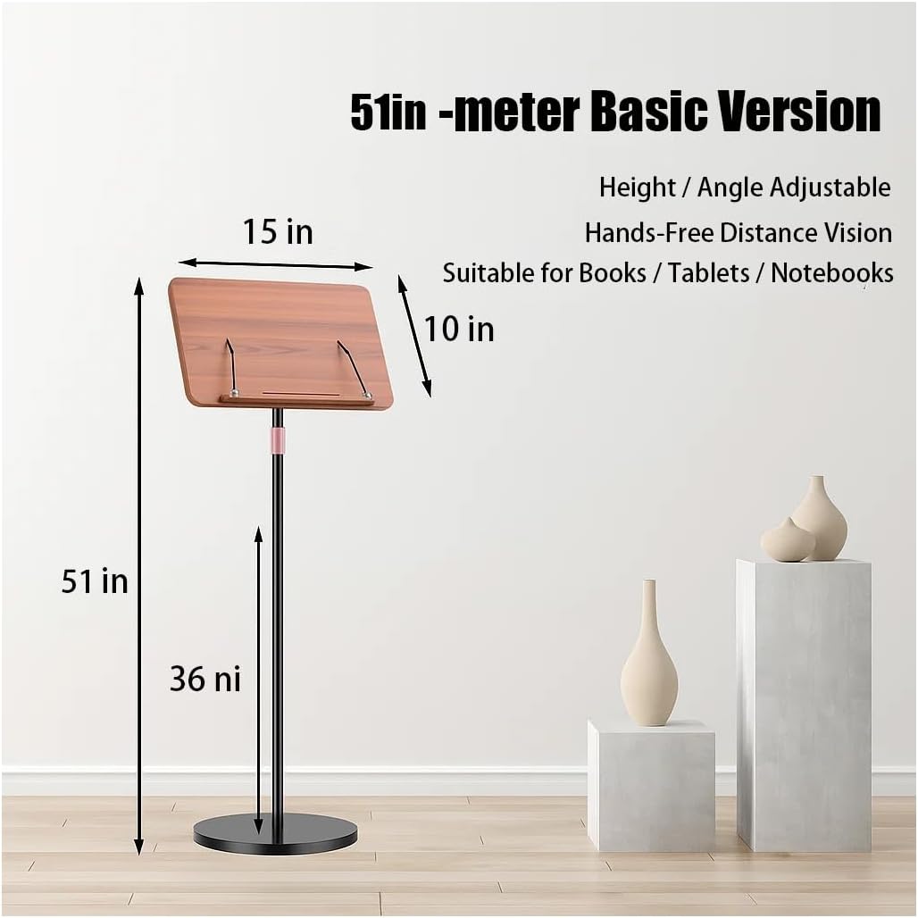 Bamboo Book Stand with Page Clips - Adjustable Holder for Cookbooks/Textbooks, Stable Lightweight Portable Reading Desk (Natural Bamboo)