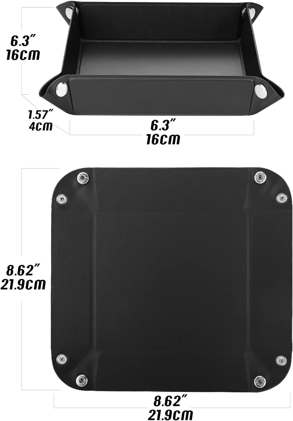 Luxspire Valet tray, PU Leather Tray, Catchall Tray, Men Women Jewelry Key Tray, Desk Storage Plate for Key Coin Phone Jewelry Wallet, Medium Size - Black