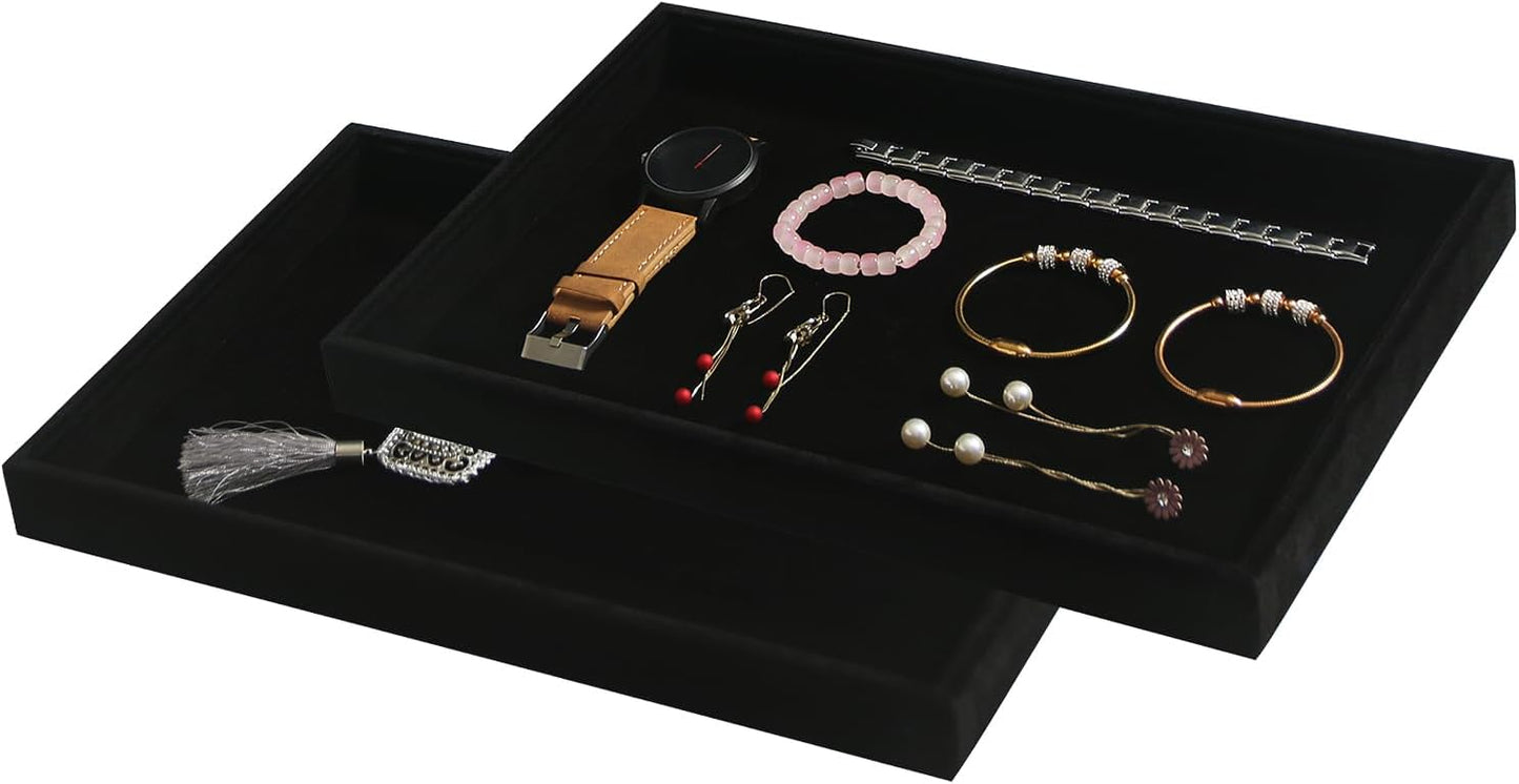Coward Stackable Jewelry Trays Organizer Set with Clear Lid, Trays for Drawer, Earring Necklace Bracelet Ring Display Organizer (beige(ring+12girds+30girds+The glass lid))