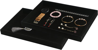 Coward Stackable Jewelry Trays Organizer Set with Clear Lid, Trays for Drawer, Earring Necklace Bracelet Ring Display Organizer (beige(ring+12girds+30girds+The glass lid))