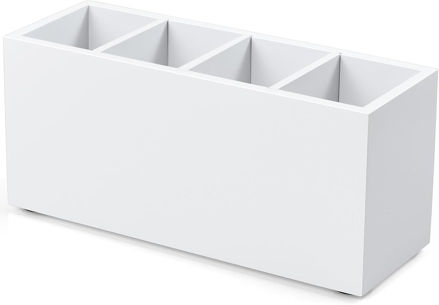 Bivvclaz Pencil Pen Holder for Desk, Acacia Wood Office Desk Organizers and Accessories with 4 Slots for Countertop, Makeup Brush Holder Organizer for Bathroom Vanity, Silverware Caddy for Party