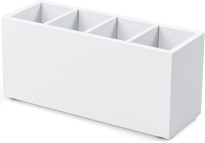 Bivvclaz Pencil Pen Holder for Desk, Acacia Wood Office Desk Organizers and Accessories with 4 Slots for Countertop, Makeup Brush Holder Organizer for Bathroom Vanity, Silverware Caddy for Party