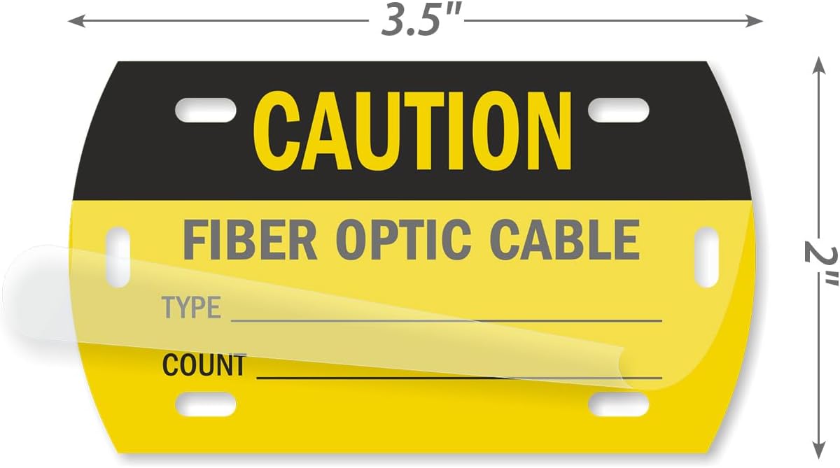 SmartSign Caution Fiber - Optic Cable Tags | 3.5" x 2" Self-Laminating ID Labels,16 mil HDPE, Pack of 50, Made in USA
