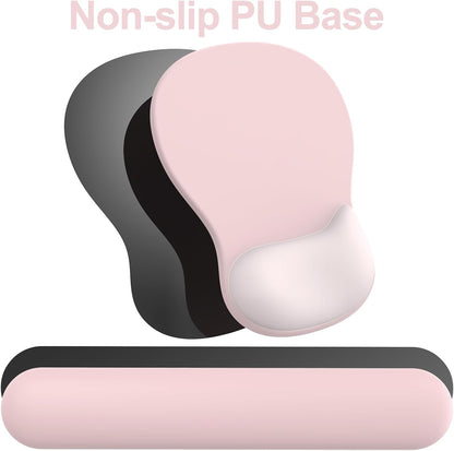 Ergonomic Mouse Pad with Wrist Rest and Keyboard Wrist Rest, Black Mousepad and Wrist Rest for Computer Keyboard, Pain Relief, Non-Slip PU Base, Gel Mouse Pad with Wrist Support for Gaming, Office