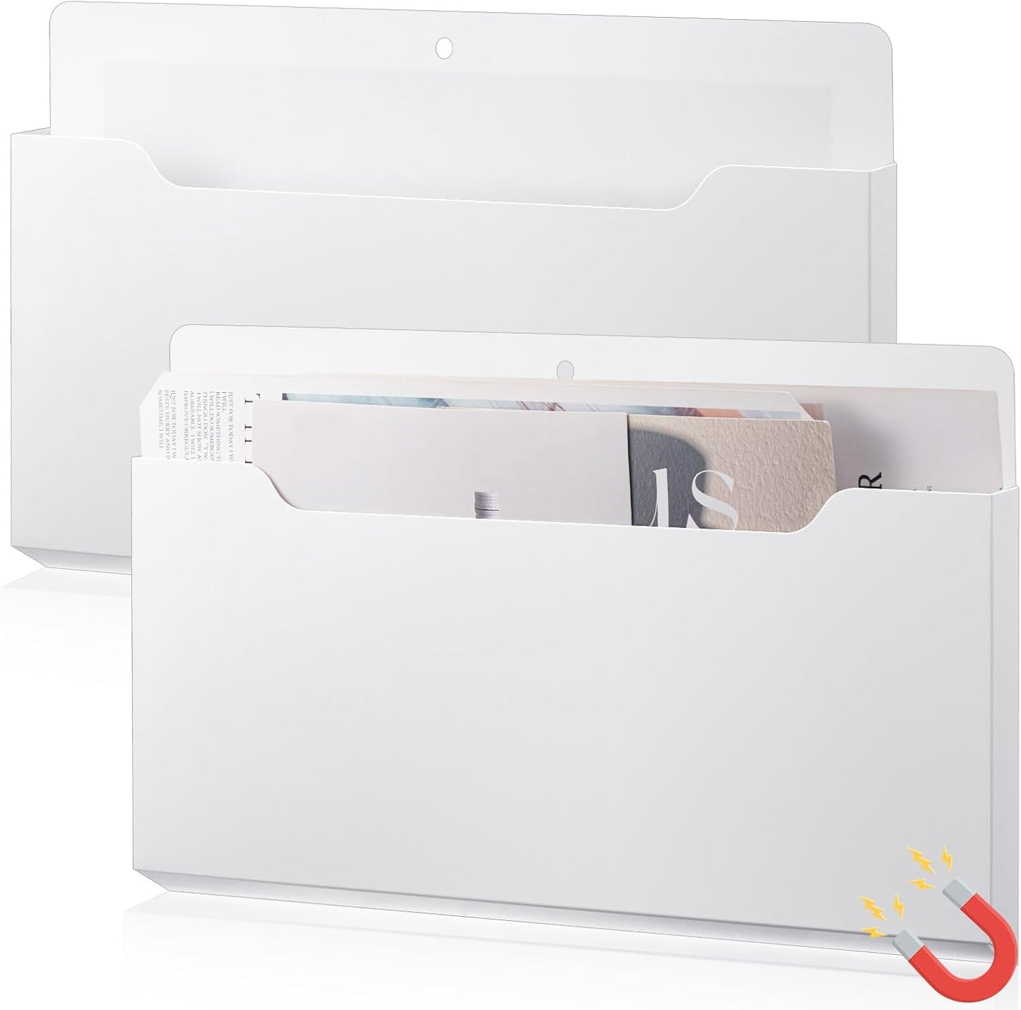 Feifeiya 2 Pcs Magnetic File Folder Wall Hanging Holder Large Pocket Paper Magazine Mail Organizer for Refrigerator Classroom Locker Whiteboard(Vertical,Purple Color,12.2 x 9.4 Inches)