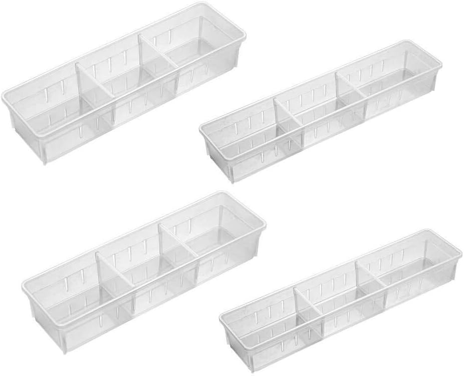 Chris.W Desk Drawer Organizer Tray with Adjustable Dividers, Multi-Drawers for Makeups, Utensil, Pens, Flatware and Junks - Set of 4 (2 Large + 2 Small) 10.24 Inch Length