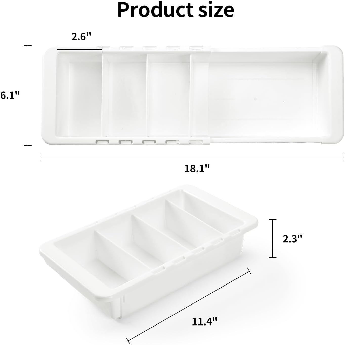 Plastic Drawers Organizer for Office Bathroom Bedroom Kitchen Desk - 1 Layers More White Storage Tray - Expandable 11.4-18.1 Inches (SHALLOW 1")