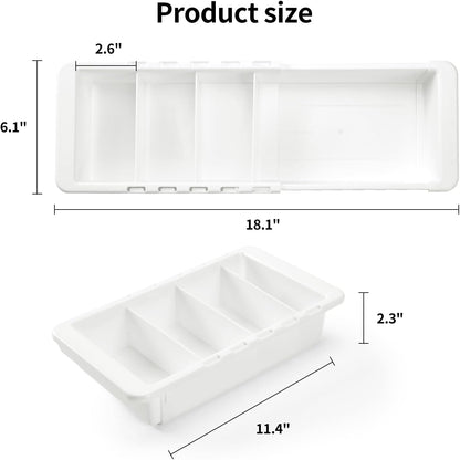 Plastic Drawers Organizer for Office Bathroom Bedroom Kitchen Desk - 1 Layers More White Storage Tray - Expandable 11.4-18.1 Inches (SHALLOW 1")