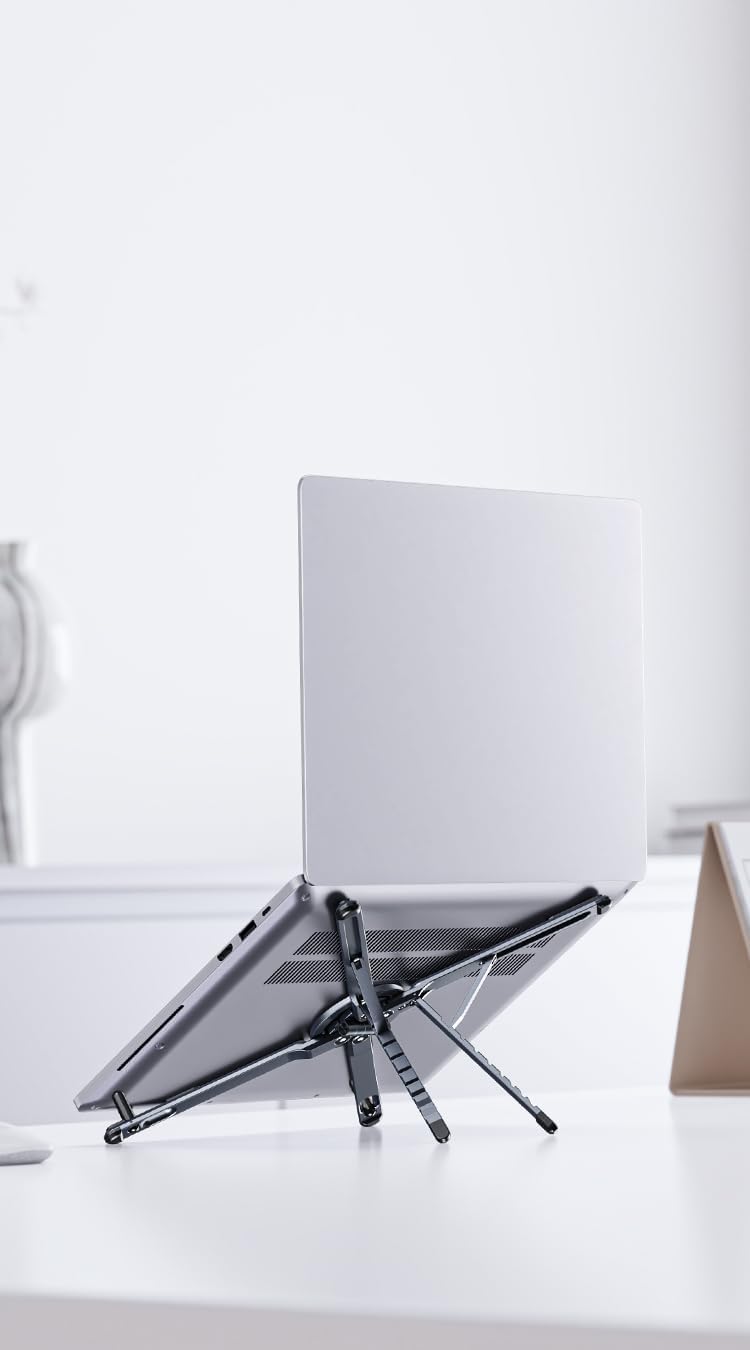 Portable Laptop Stand, Adjustable Aluminum X-Frame Computer Riser, Foldable Notebook Holder with Multi-Angle Support