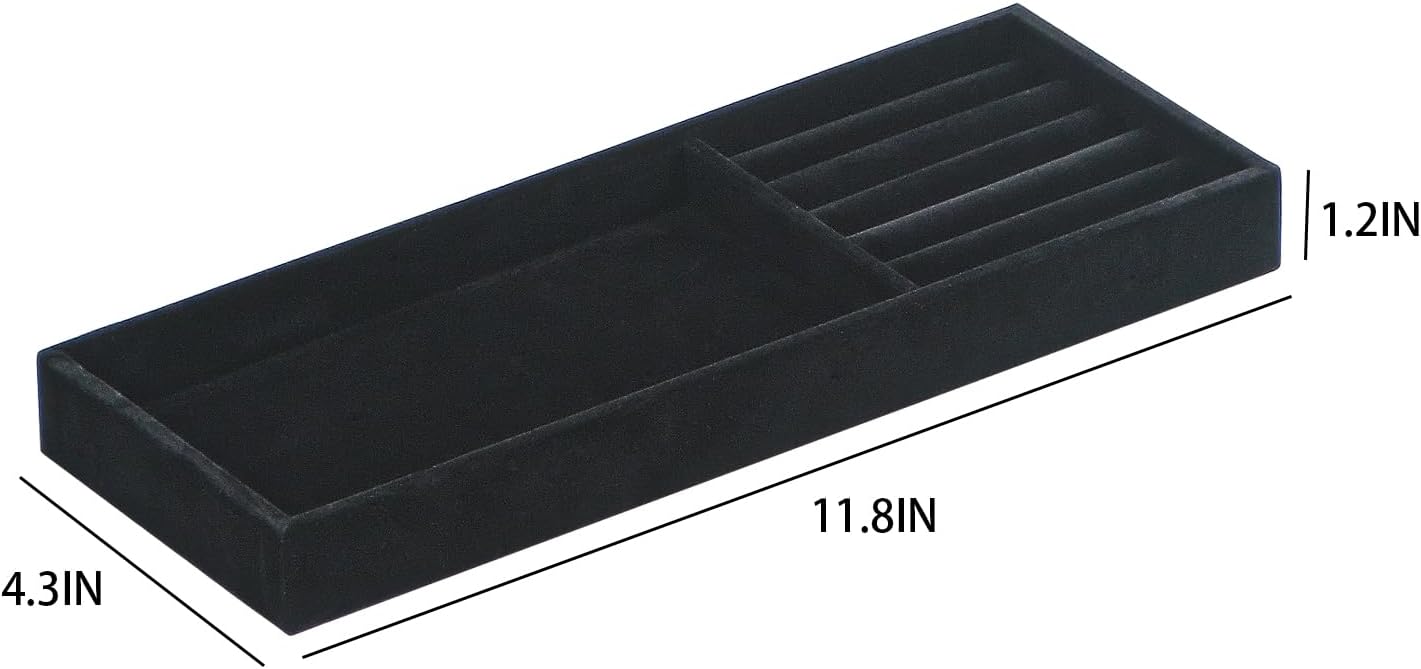 Divided Drawer Organizer Tray, Velvet Jewelry Storage Tray, Necklace Bracelet Ring Earring Display Tray,Bedside Nightstand Desk Holder Tray for Phone Watch Sunglasses Cosmetics Storage/Beige/1grid