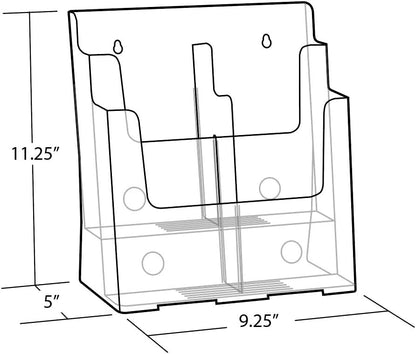 Azar Displays 252378, Brochure Holder, Acrylic Desk Organizer, Three Tier Document, Magazine & Sign Holder, Wall Mount Desk Accessories, Literature Display Stand, Divider for 4" Pamphlets, 8.5"x11"