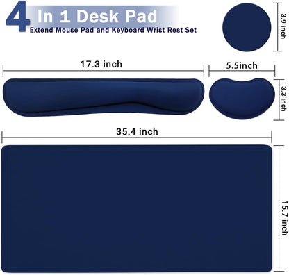 4-in-1 Large Gaming Mouse Pad, Keyboard Wrist Rest Pad & Wrist Support Mousepad Set, Extended Desk Pad Waterproof Desk Mat for Home Office Study Game-Black