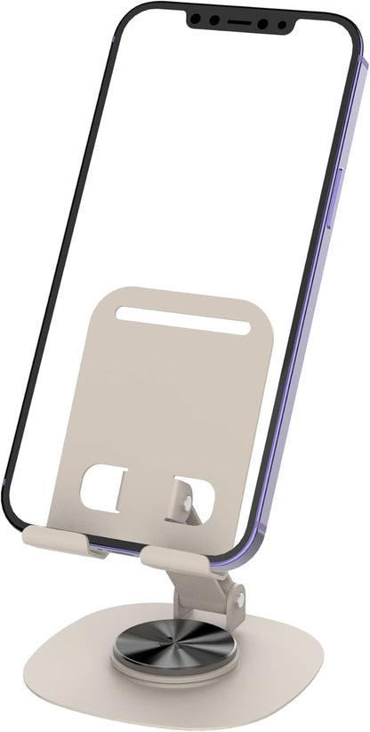 Adjustable Cell Phone Stand,360 Rotating Foldable Desktop Cellphone Stand with Anti-Slip Base Portable Phone Holder for iPhone 16 15 14 13 Pro Max, All Smart Phones, iPad (Wood)
