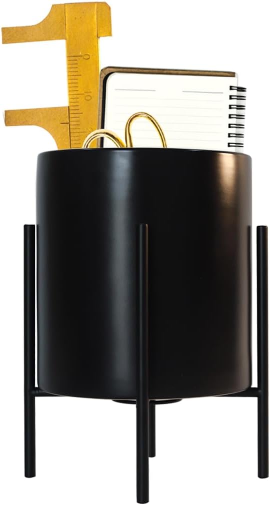 Sturdy Pen Holder Simple and elegant for Desk Matte Pencil Holder Ceramic Cute Desktop Organizer Brush Holder Cup (Black and Gold Plated)