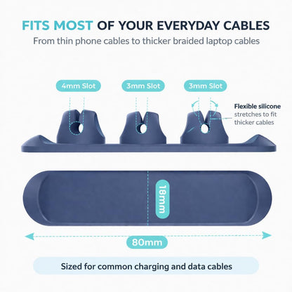 Magnetic Cable Organizer for Desk & Nightstand 3 Clip Cord Holder with One-Hand Access 3M Adhesive Cable Clips, N52 Magnetic Cord Holder for Phone, USB-C & Laptop Cables