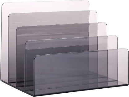 Sooyee File Organizer for Desk, Mail Organizer Countertop,4-Section File Holder for Home Office,Book Organizer,Acrylic Desk Organizer for Letter, Document, Notebook, Binder, Purse, Palette,Clear
