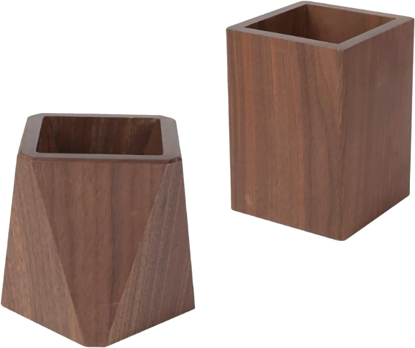 Black Walnut Wooden Pencil Box, Multiple-Use Desk Writing Stationary Organizer Wood Pen Holder Cups Office School Supplies Storage (Prismatic Shape)