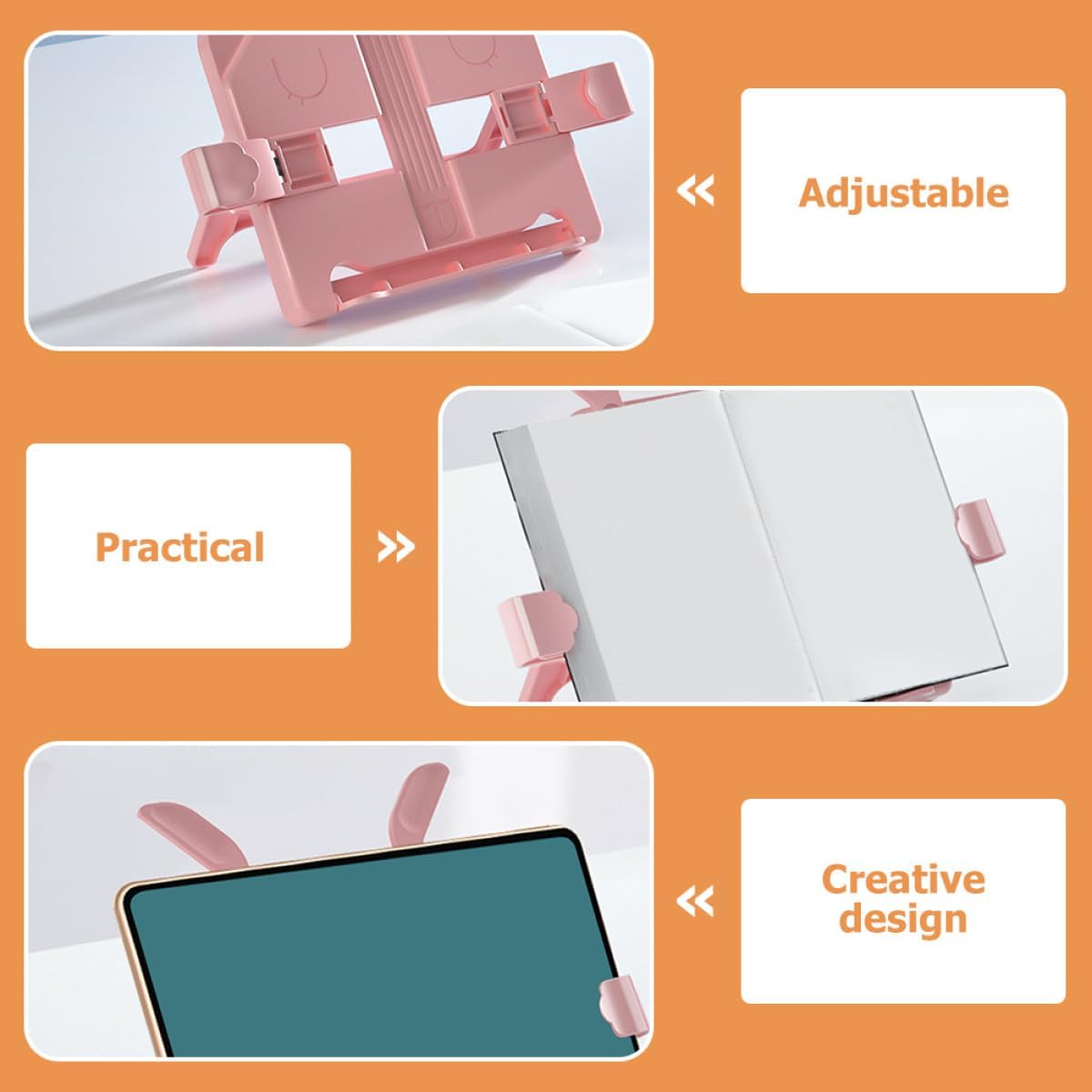 VILLCASE Multi-Functional Reading Stand and Tablet Holder, Portable Pink Book Stand with Document Holder for Students and Office Desk Use
