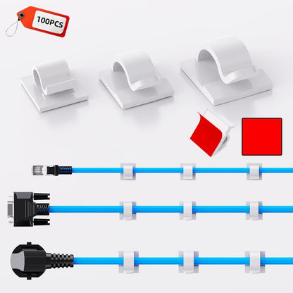 100 PCS Adhesive Cable Clips Cord Organizer (Small, Medium,Large),Wire Holder for Cable Management, Outdoor Light Clips Light Hooks for LED String,Car Dash Cam, Extension Cord (Black)