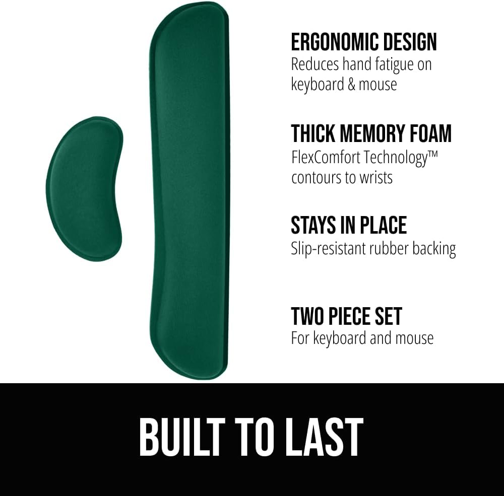 GORILLA GRIP Silky Memory Foam Wrist Rest for Computer Keyboard, Mouse, Ergonomic Design for Typing Pain Relief, Desk Pads Support Hand and Arm, Mousepad Rests, Stain Resistant, 2 Piece Pad, Black