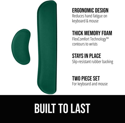 GORILLA GRIP Silky Memory Foam Wrist Rest for Computer Keyboard, Mouse, Ergonomic Design for Typing Pain Relief, Desk Pads Support Hand and Arm, Mousepad Rests, Stain Resistant, 2 Piece Pad, Black