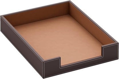 Leather Letter Tray, THIPOTEN Elegant Desk Organizer for Office Supplies, Mail, Paper, File, Magazine, Perfect Office Organization for Desktop(Grey)