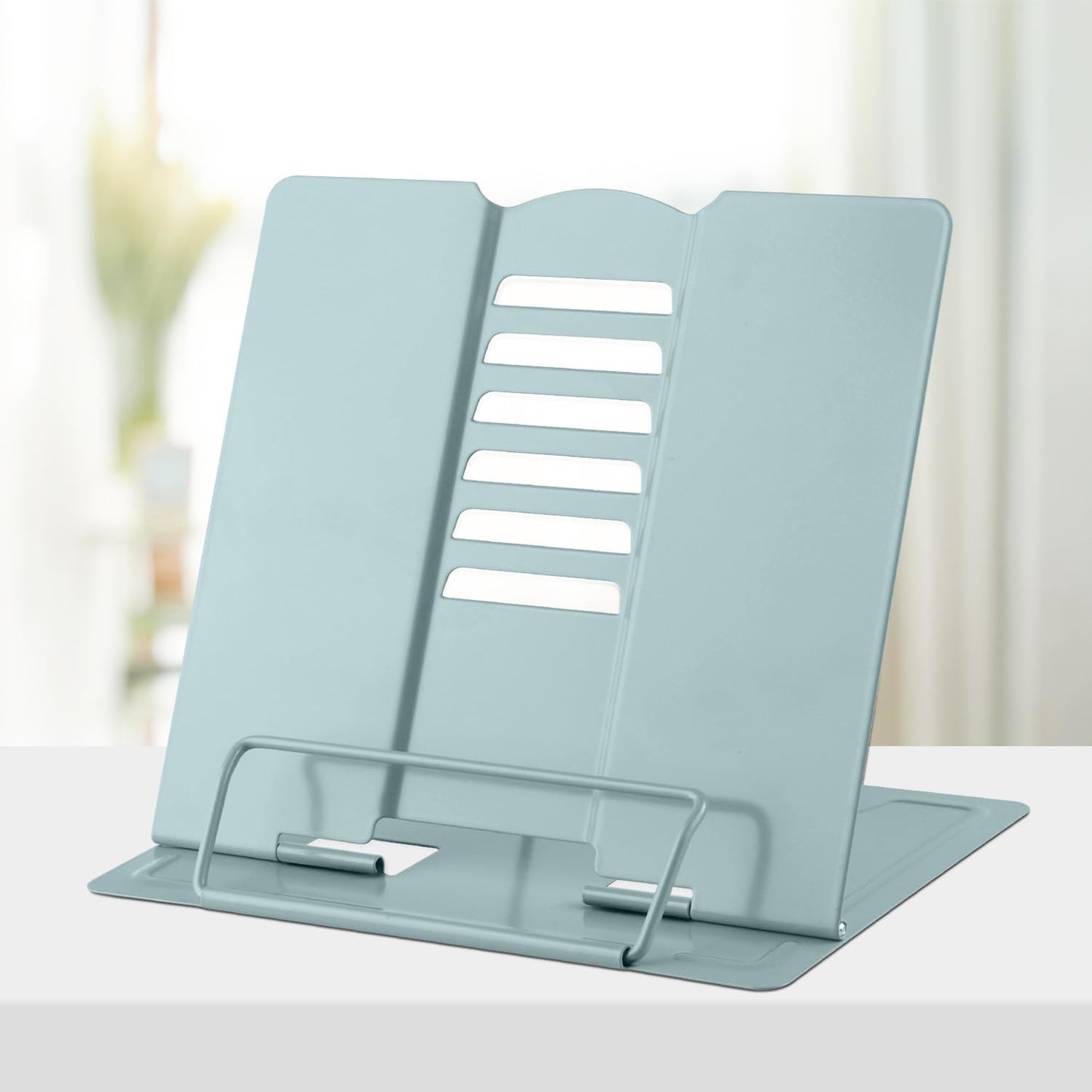 Honagu Metal Desk Book Holder, Hands Free Adjustable Cookbook & Document Holder, Portable Bookstand for Music Books, Textbooks, Recipes, Tablets & iPads (Purple)