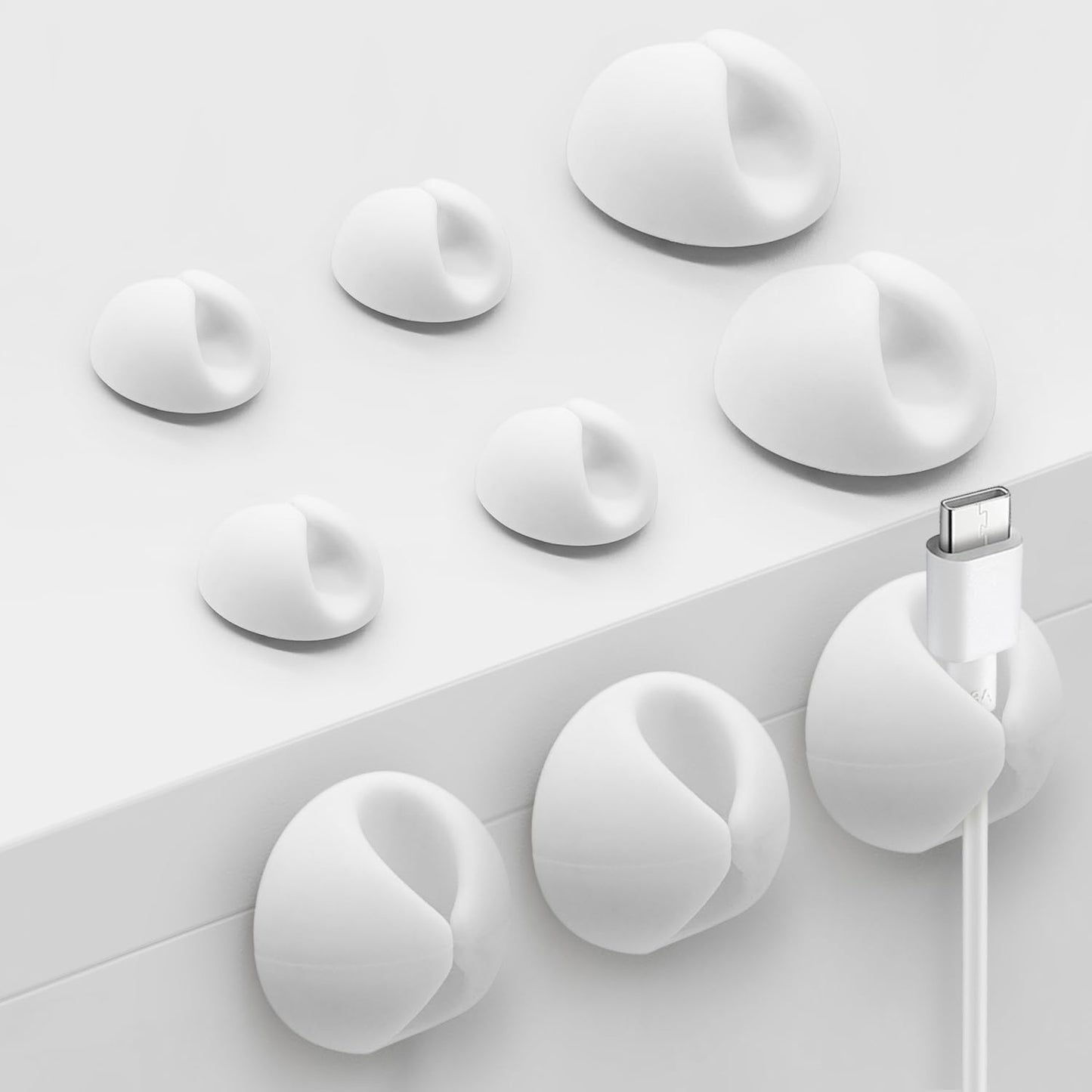 SmiLife Cable Clips, Cord Holder, Adhesive Cord Clips, Wire Holder for Cable Management, Phone Charger, Desk, Wall, Nightstand and Office, White 9 PCS