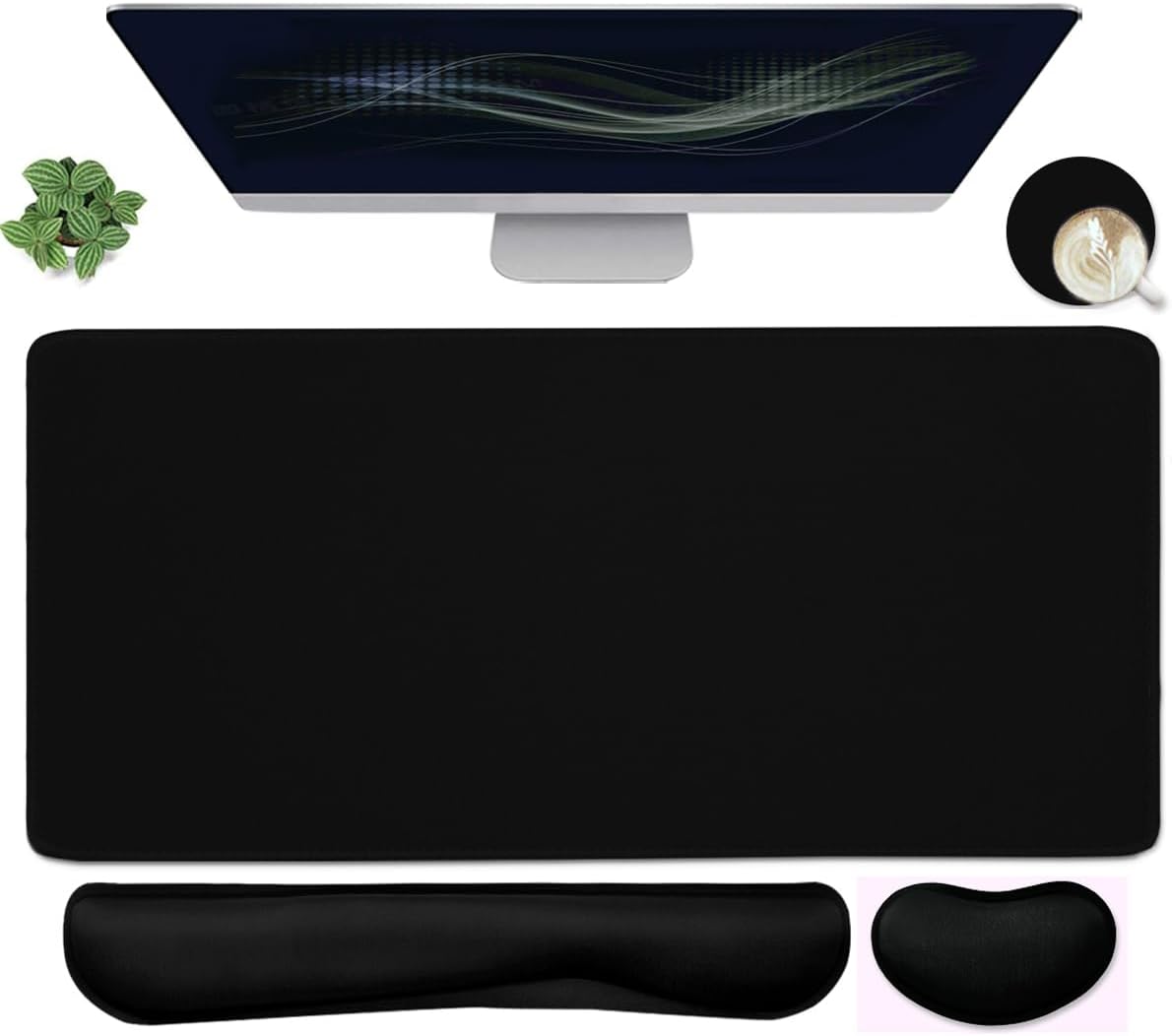 Large Mouse Pad and Keyboard Wrist Rest, Desk Pad for Keyboard and Mouse, 4-in-1 Large Gaming Mouse Pad with Wrist Support, Desk Mat for Home Office Study Game-Galaxy Fluid