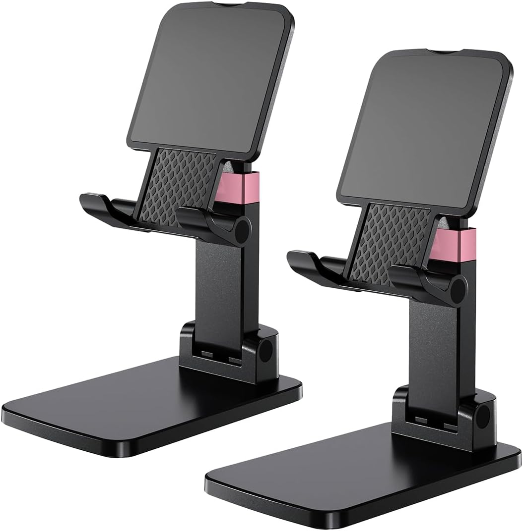 Phone Stand for Desk Cellphone Holder Height Angle Adjustable Stands, Anti-Slip Base, Compact Design for iPhone Android Devices,Black,1Pack